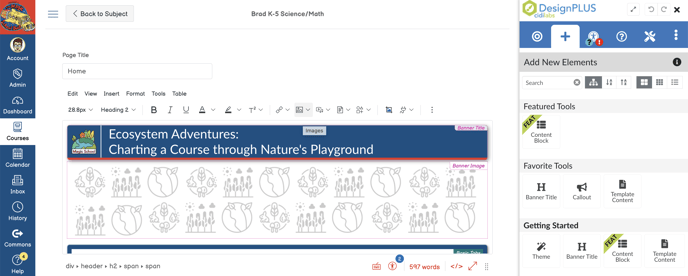 An example of what the sidebar looks like in Canvas for Elementary.