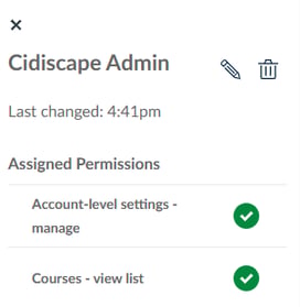 Permissions list for a Cidiscape admin.