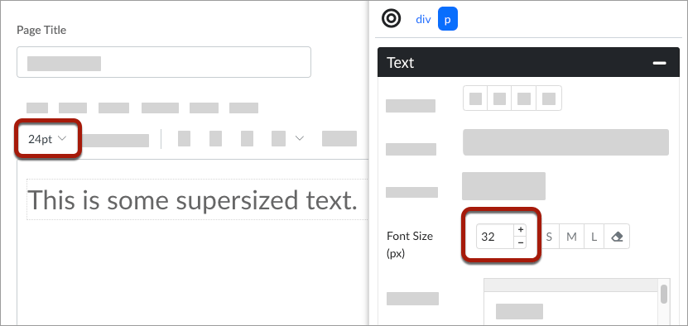 24pt is displayed in the Canvas RCE, but 32px is displayed in the Style Editor