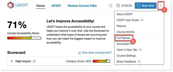 Select three dot menu to find the full rescan feature. 