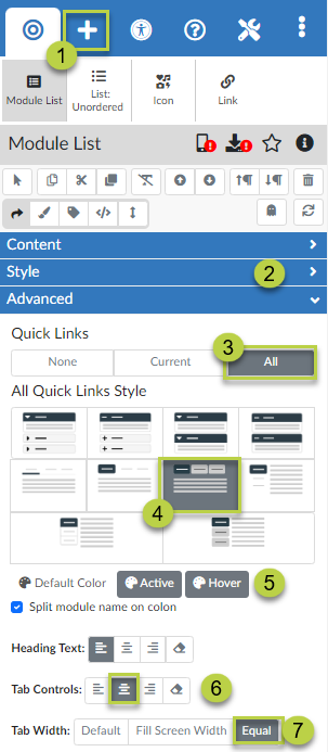 Steps to make the Module List interactive in a similar style to legacy Module Lists with Quick Links set to All.