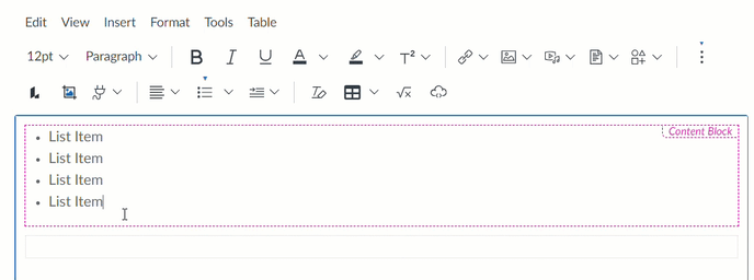 The workaround to reapply the list style type using the Canvas toolbar.