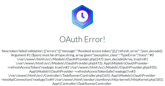 OAuth Error! with error messaging.