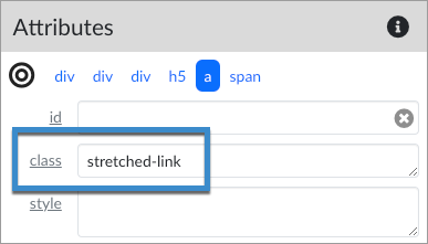 the Attributes tool, showing stretched-link in the class field