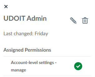 Permissions list required for UDOIT Admin.