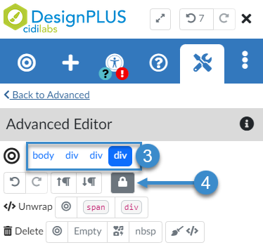 Steps to unlock an item in the Advanced Editor