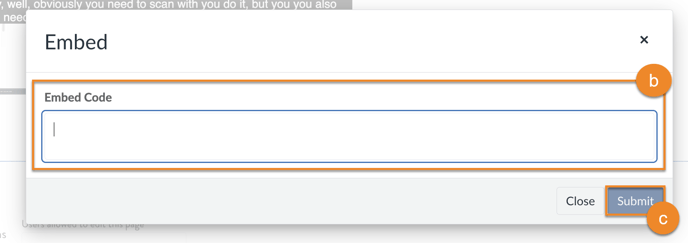 Field to paste embed code and button to select Submit.