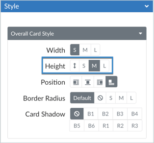 Style Panel for Flip Cards shows four options for height: auto/default, Small, Medium, and Large