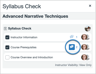 Checklist showing a chat icon highlighted in blue to indicate unread message