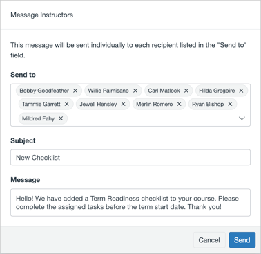ReadyGO Message Instructors modal