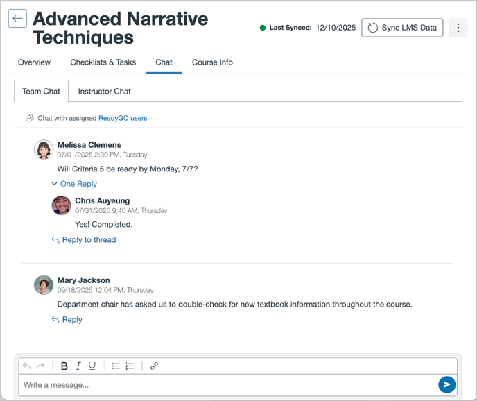 Conversation record in ReadyGO Team chat panel