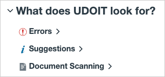 UDOIT looks for Errors, Suggestions in Canvas content and scans documents 